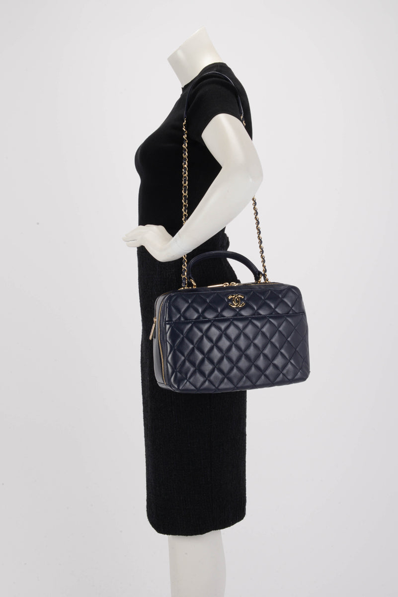 Chanel Navy Quilted Lambskin Large Trendy CC Bowling Bag