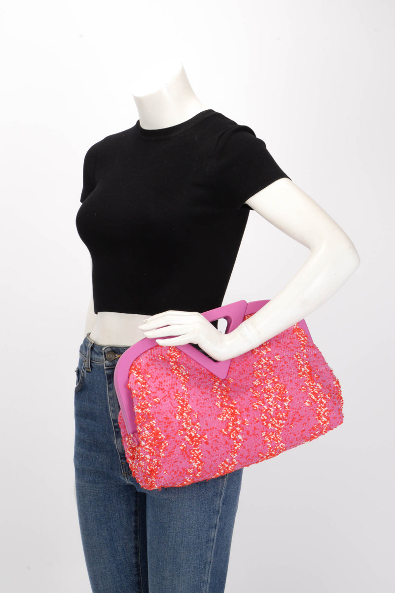 Bottega Veneta Bubblegum & Tomato Boucle Medium The Point Triangle Clutch