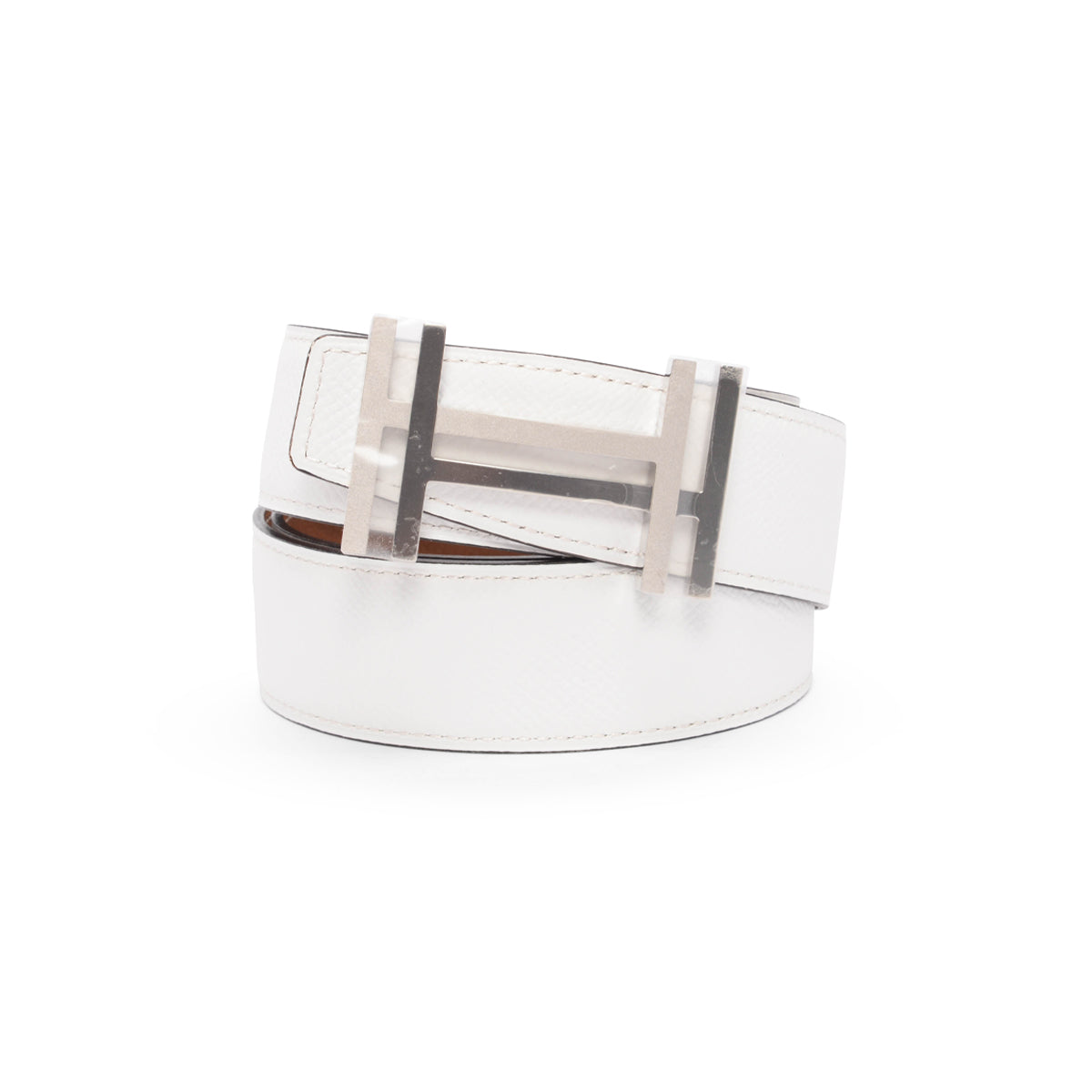 Hermes White & Gold Epsom H Au Carre Reversible Belt