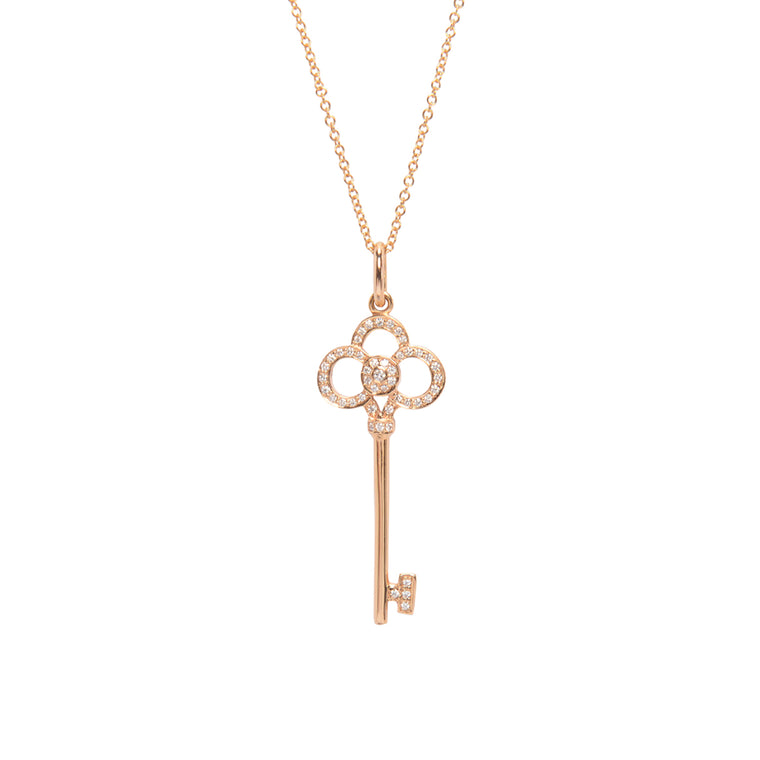 Tiffany & Co Rose Gold & Diamonds Crown Key Pendant