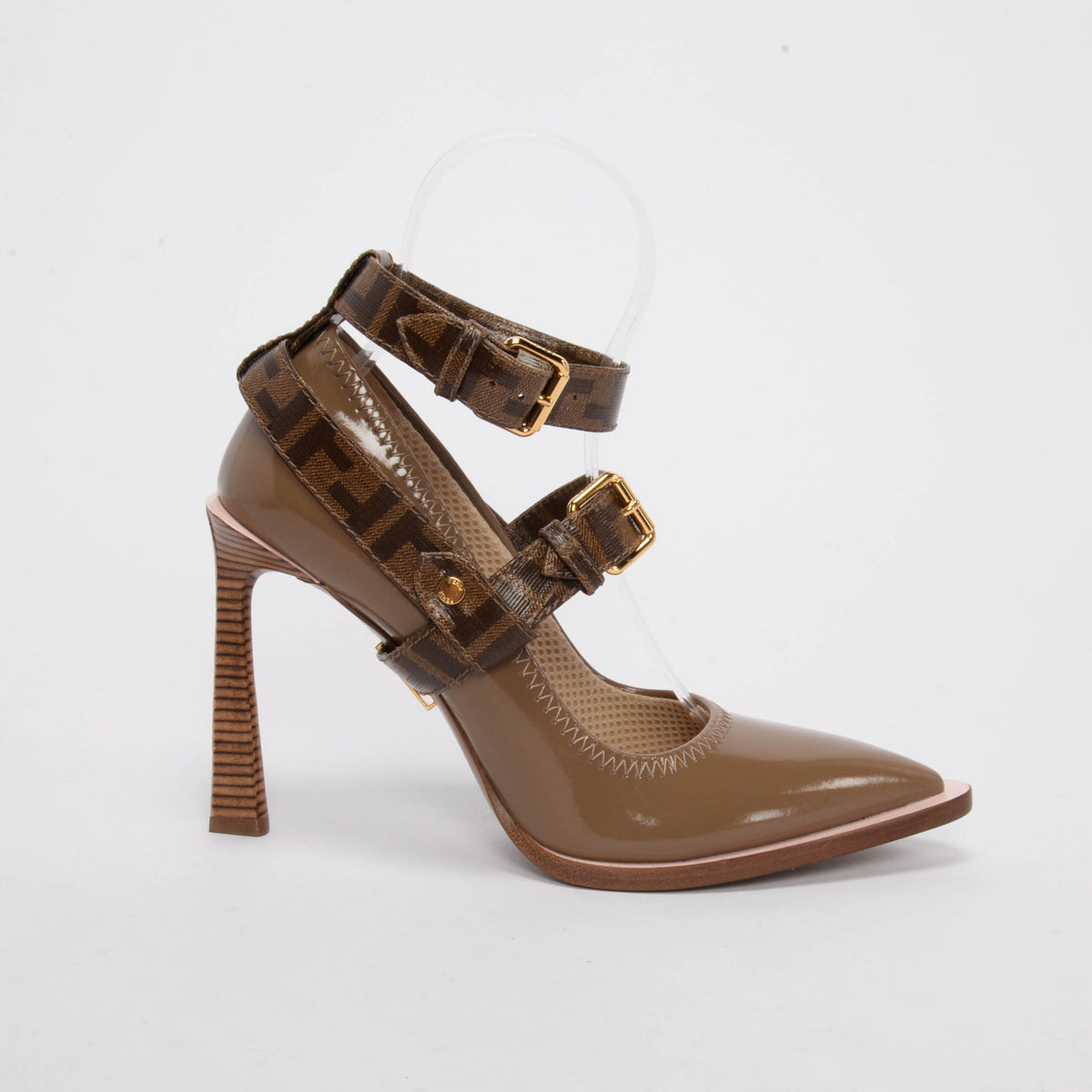 Fendi Brown Patent FF Canvas Strap Pumps 40