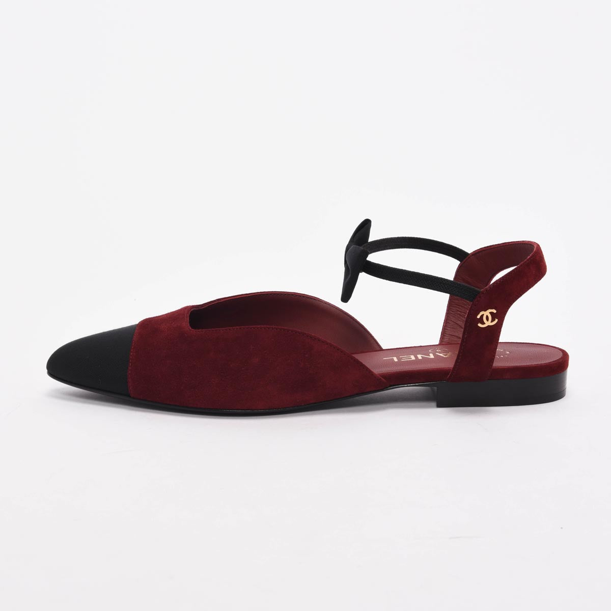 Chanel Burgundy Suede Ankle Bow Slingback Flats 40