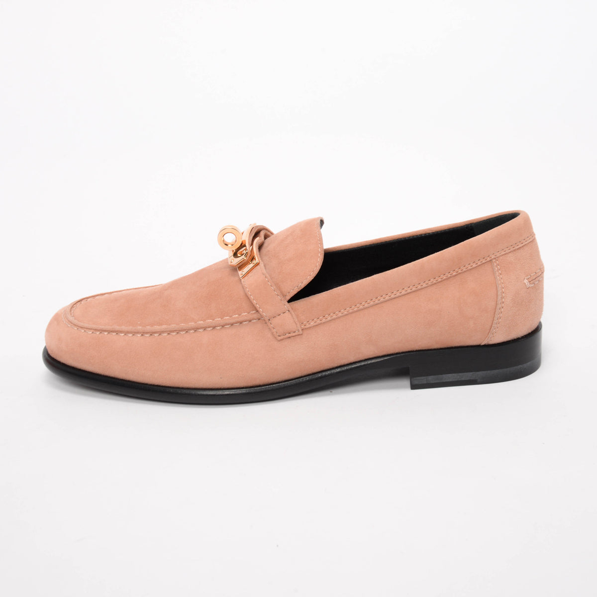 Hermes Rose Opaline Suede Destin Loafers 36