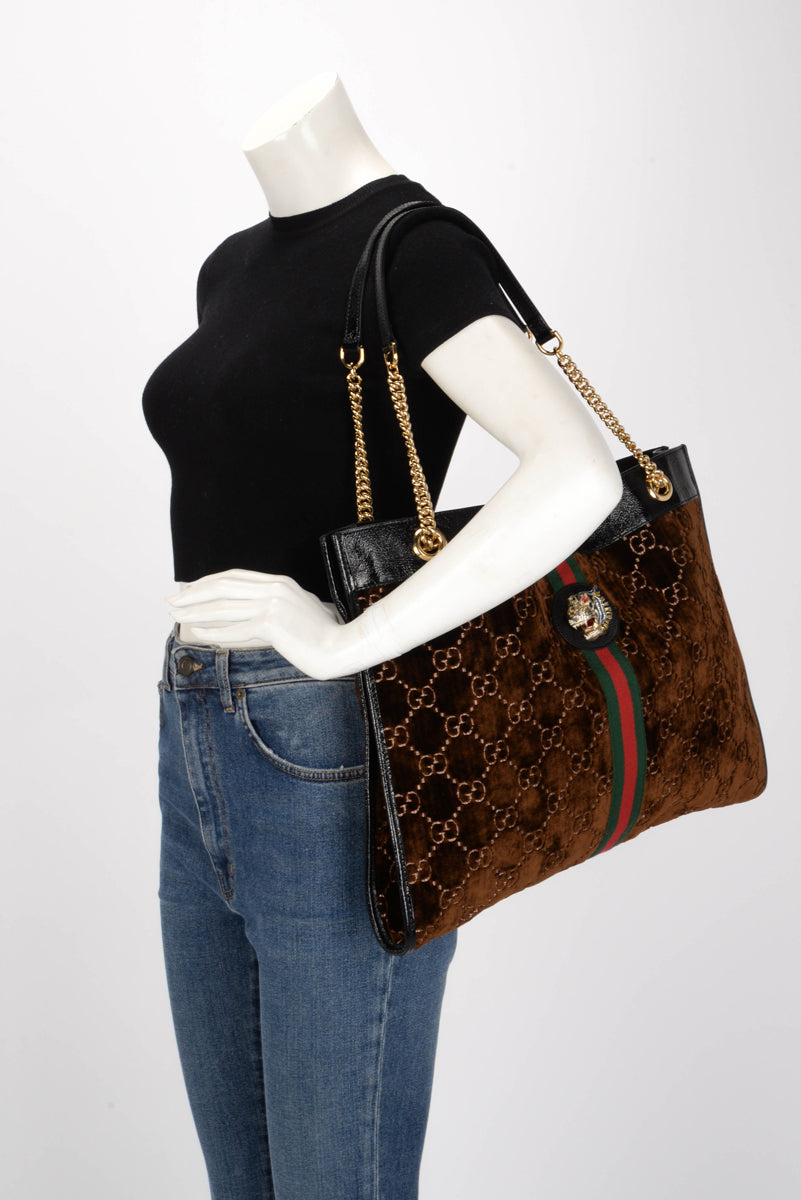 Gucci Brown GG Velvet Large Linea Rajah Tote