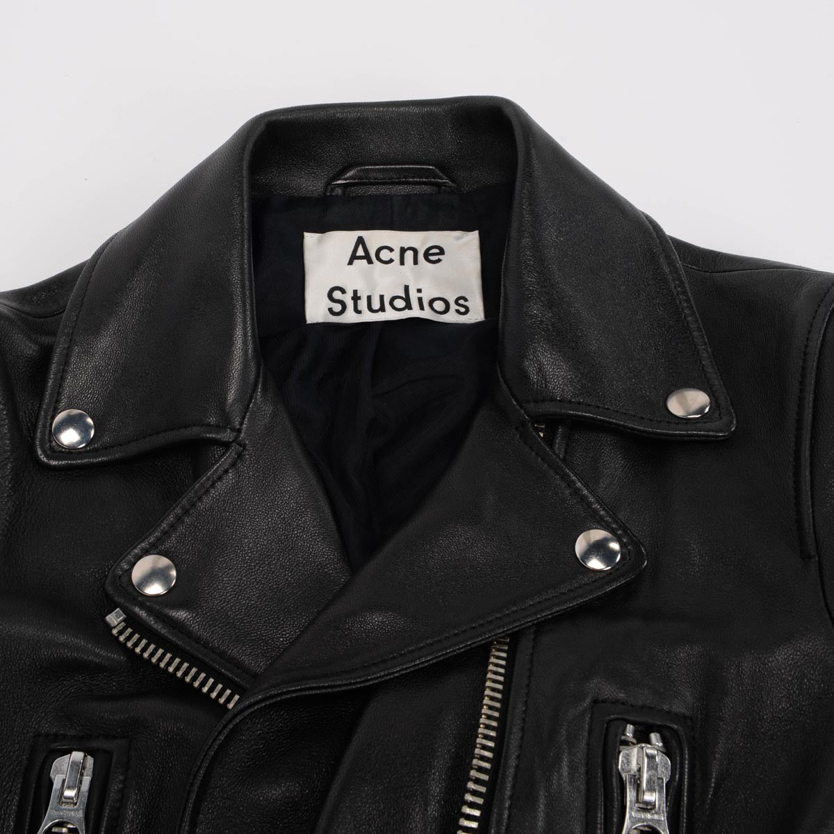 Acne Studios Black Leather Biker Jacket FR 32