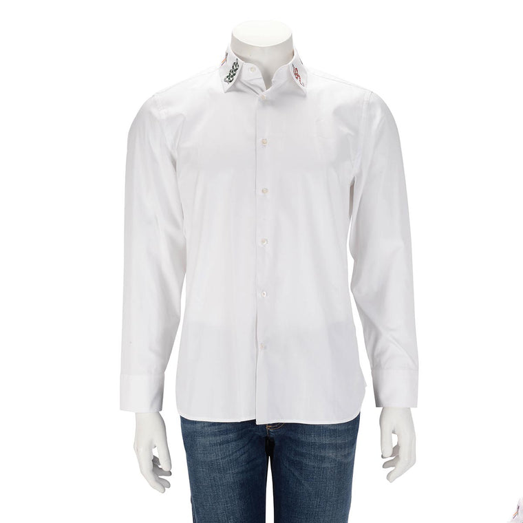 Gucci White Cotton Embroidered Duke Slim-Fit Shirt 41