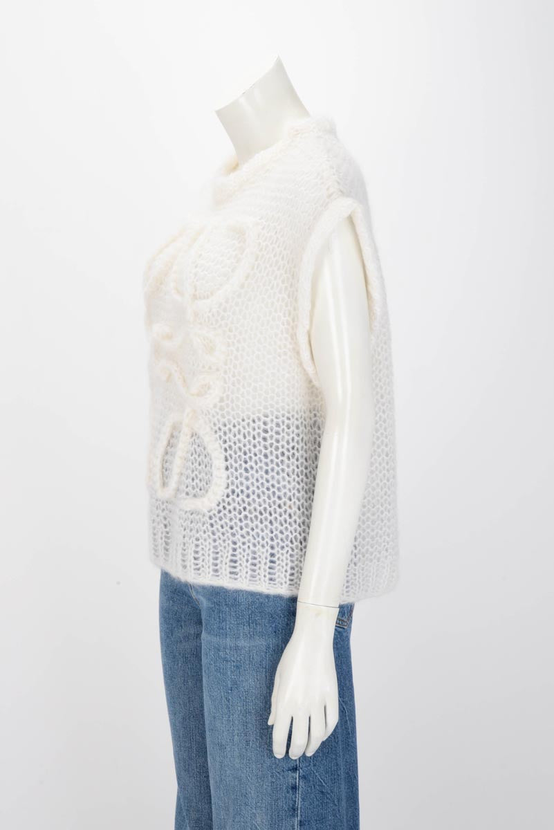 Loewe White Open Knit Anagram Sweater Vest Top S