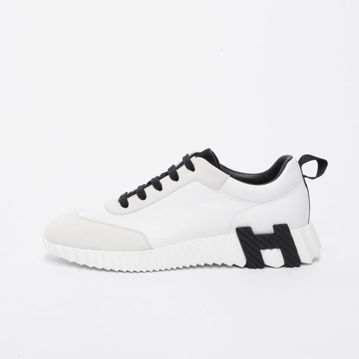 Hermes White & Black Leather & Suede Bouncing Sneakers 40