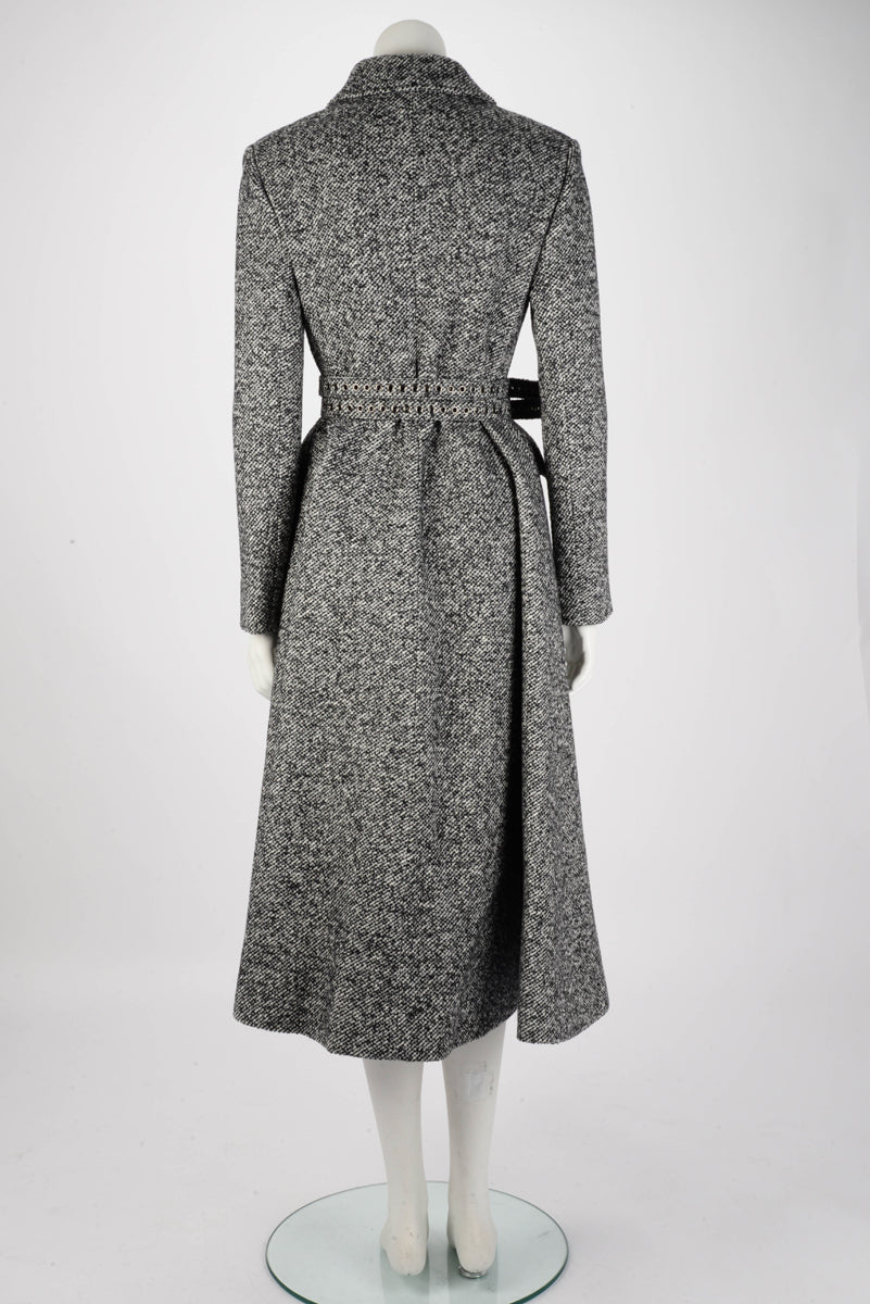 Dior Black & White Wool Tweed Belted Coat FR 40