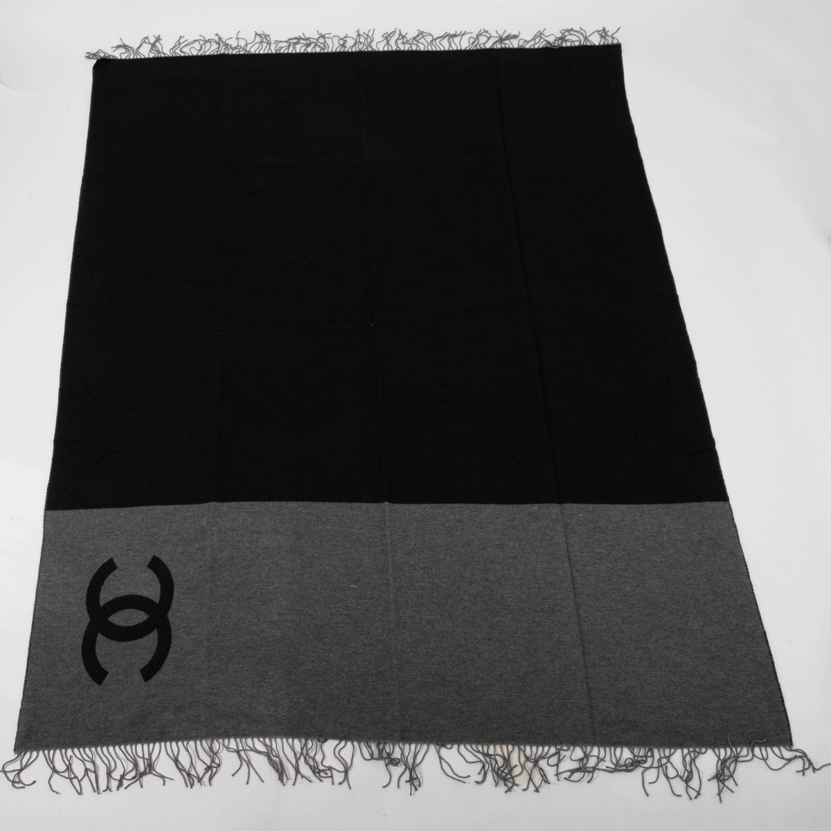 Chanel Black & Charcoal Wool Cashmere CC Throw