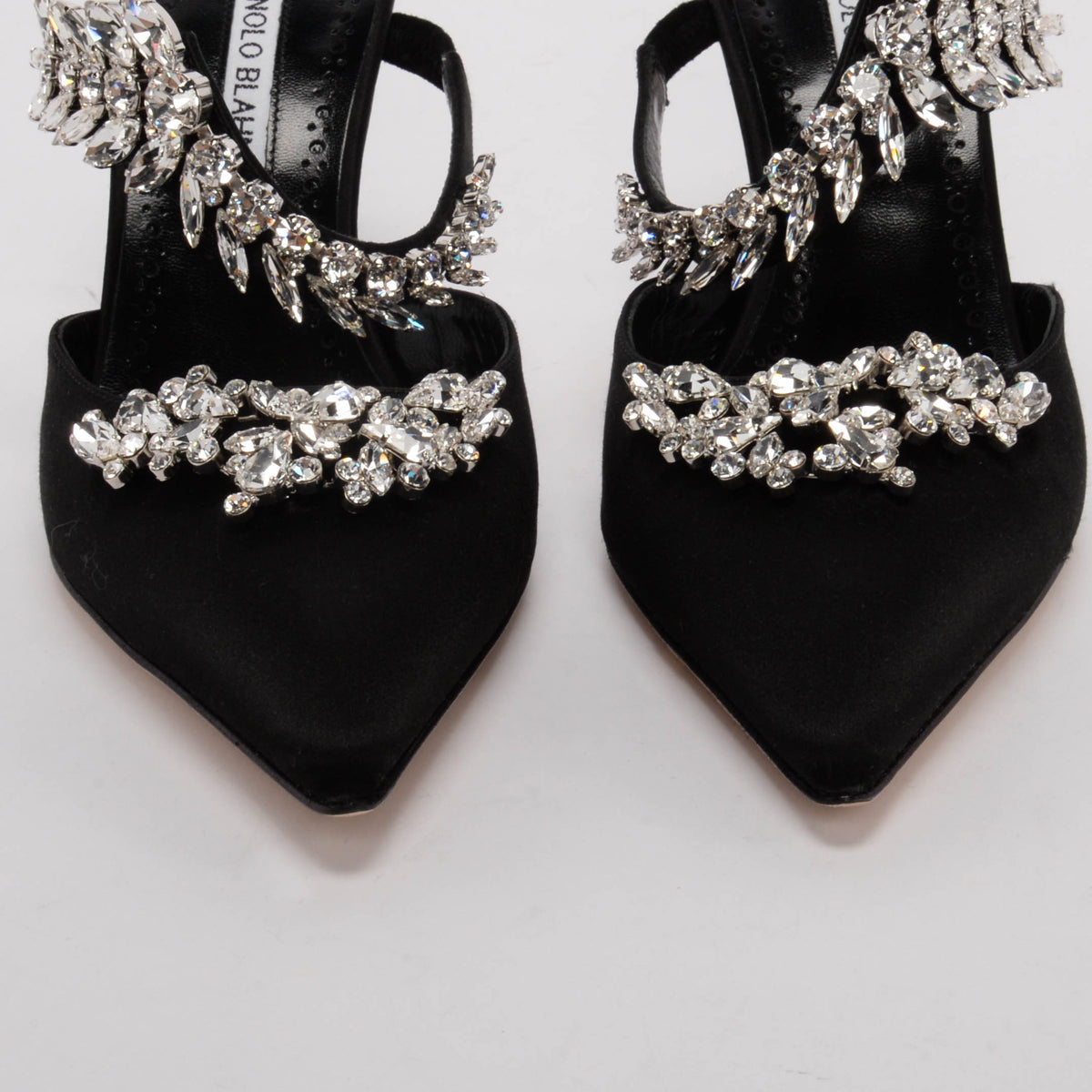 Manolo Blahnik Black Satin & Crystal Lurum Pumps 39.5