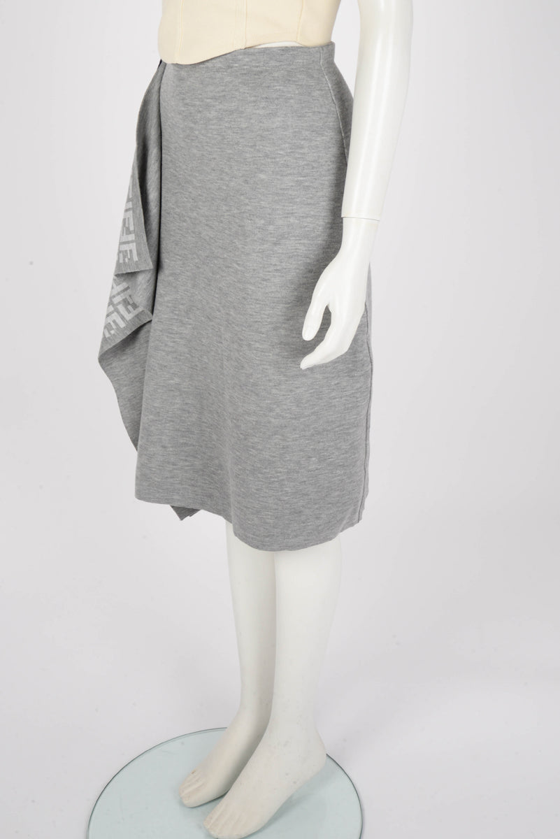 Fendi Grey Wool Asymmetric Midi Skirt IT 38