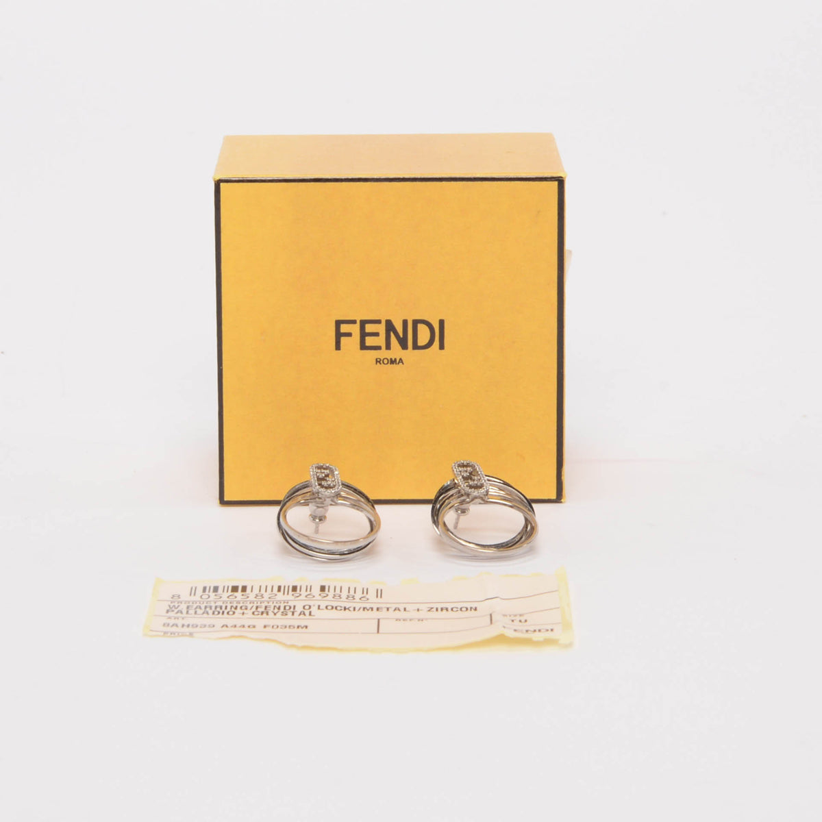 Fendi Silver Crystal O'Lock Hoop Earrings
