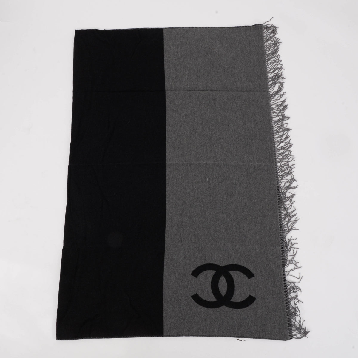 Chanel Black & Charcoal Wool Cashmere CC Throw