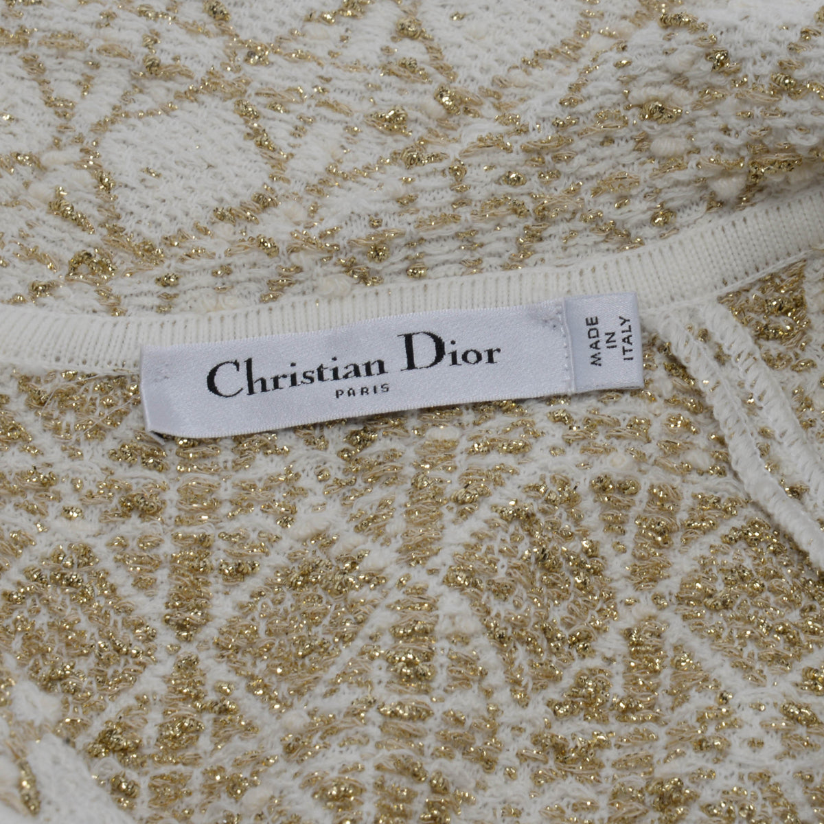 Dior White & Gold Tweed Macrocannage Short-Sleeved Jacket FR 42