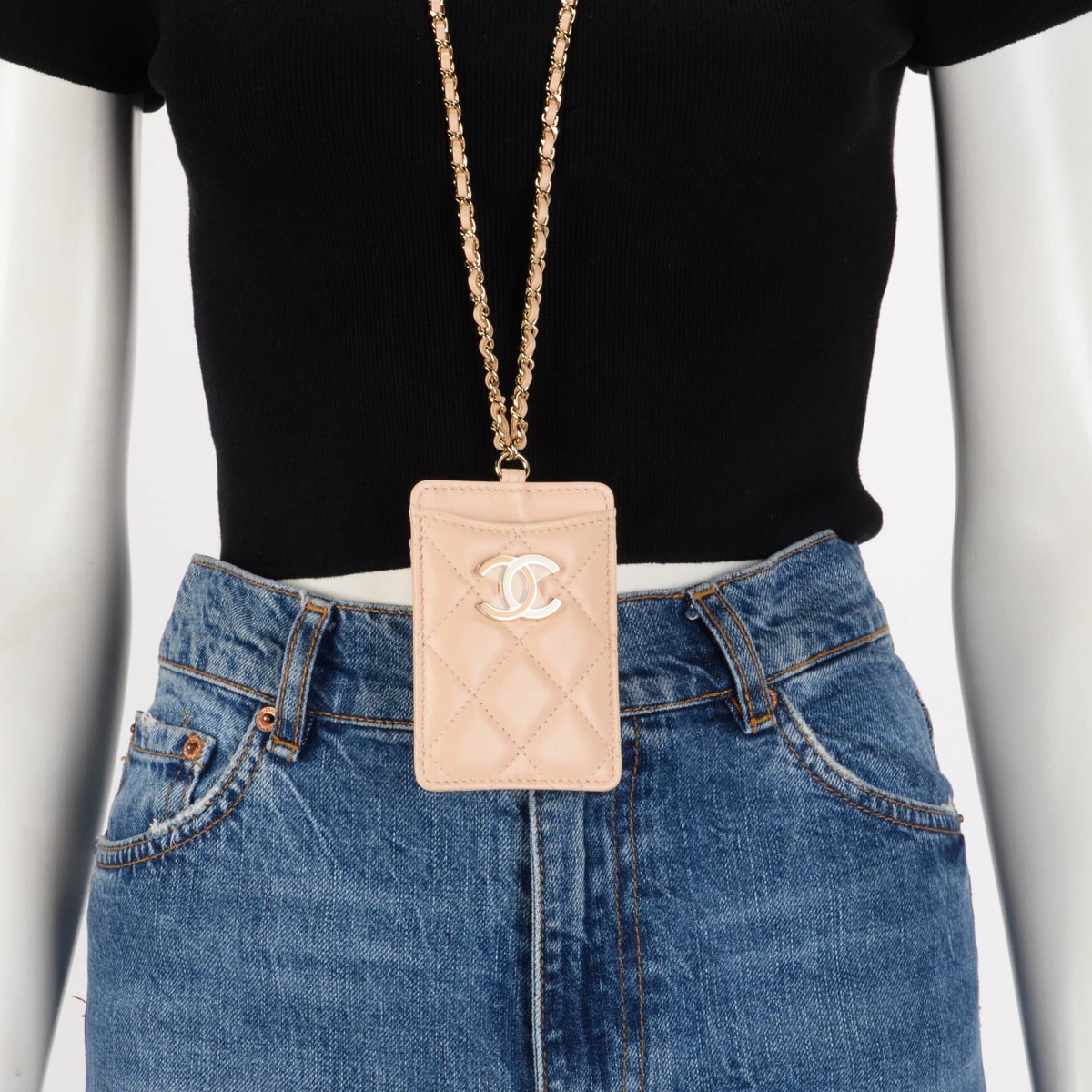 Chanel Beige Lambskin CC Chain Card Holder