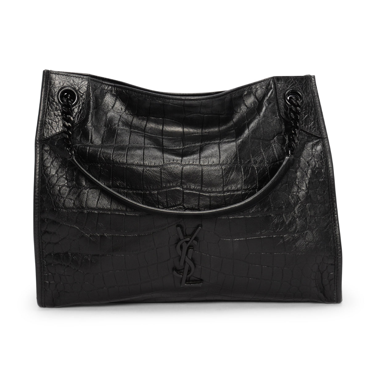 Saint Laurent Black Crinkled Croc Effect Medium Niki Tote