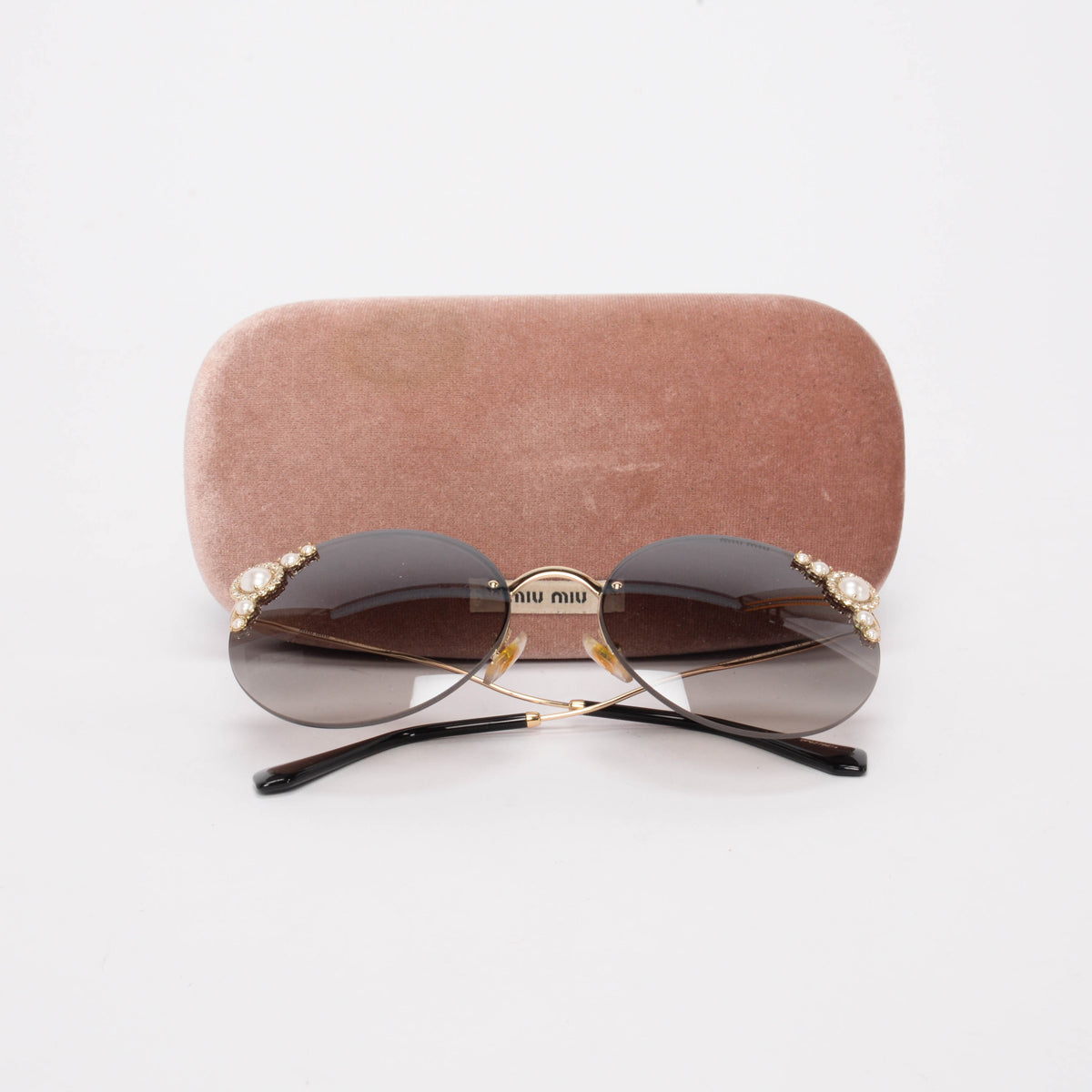 Miu Miu Grey Pearl Detail Round Sunglasses