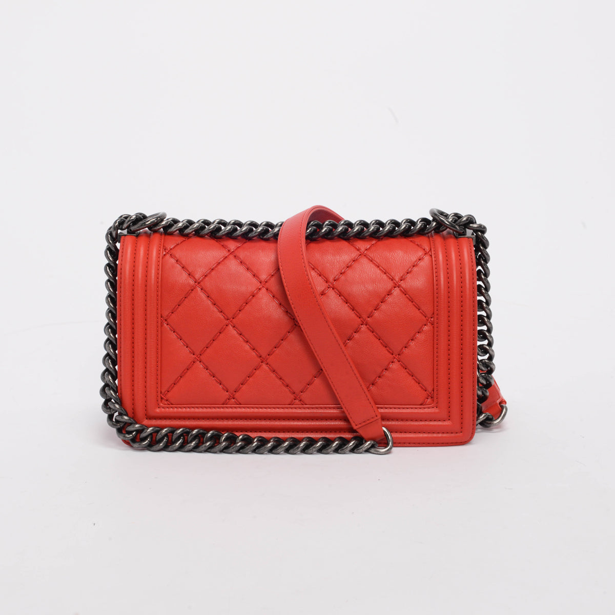 Chanel Red Calfskin Ultra Stitch Old Medium Boy Bag