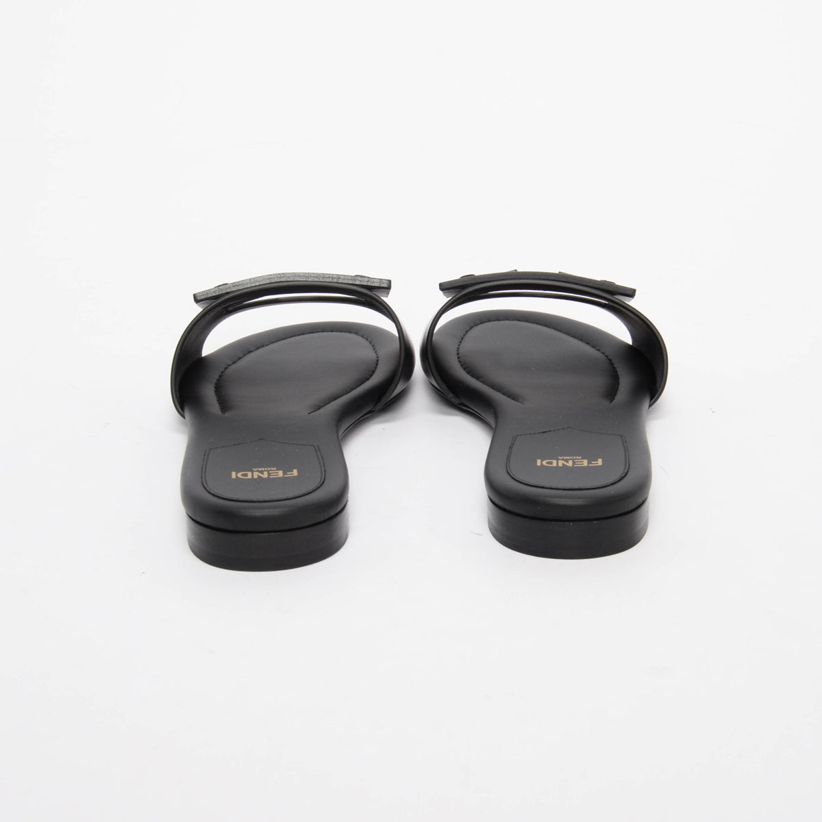 Fendi Black Leather Baguette Slides 35.5