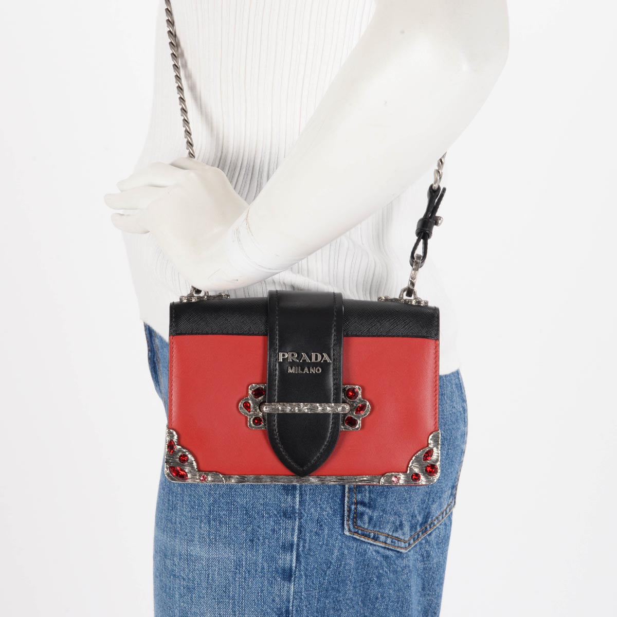 Prada Red & Black City Calf Cahier Mini Bag