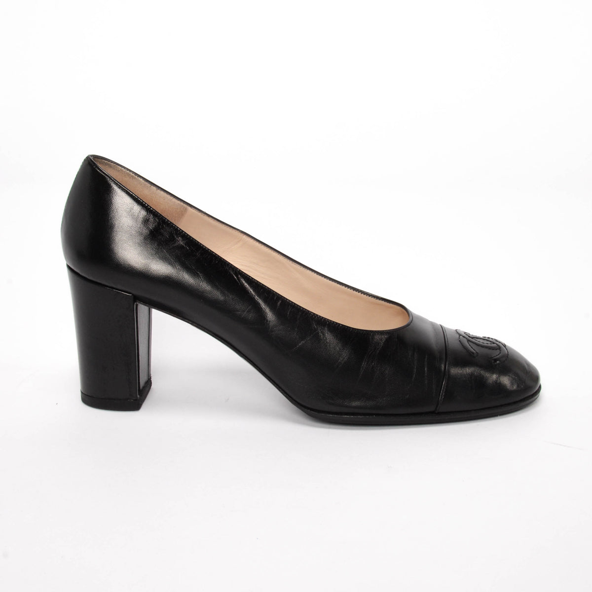 Chanel Vintage Black Lambskin Classic CC Pumps 38