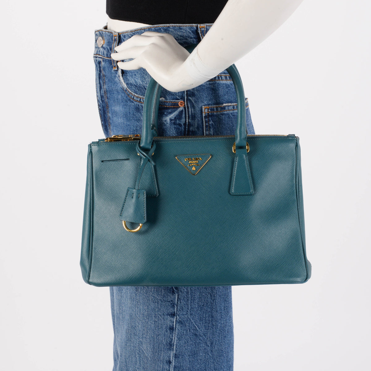 Prada Teal Saffiano Lux Small Galleria Tote