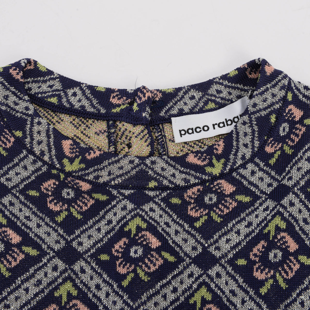 Paco Rabanne Blue Metallic Jacquard Knit Long Sleeve Top S