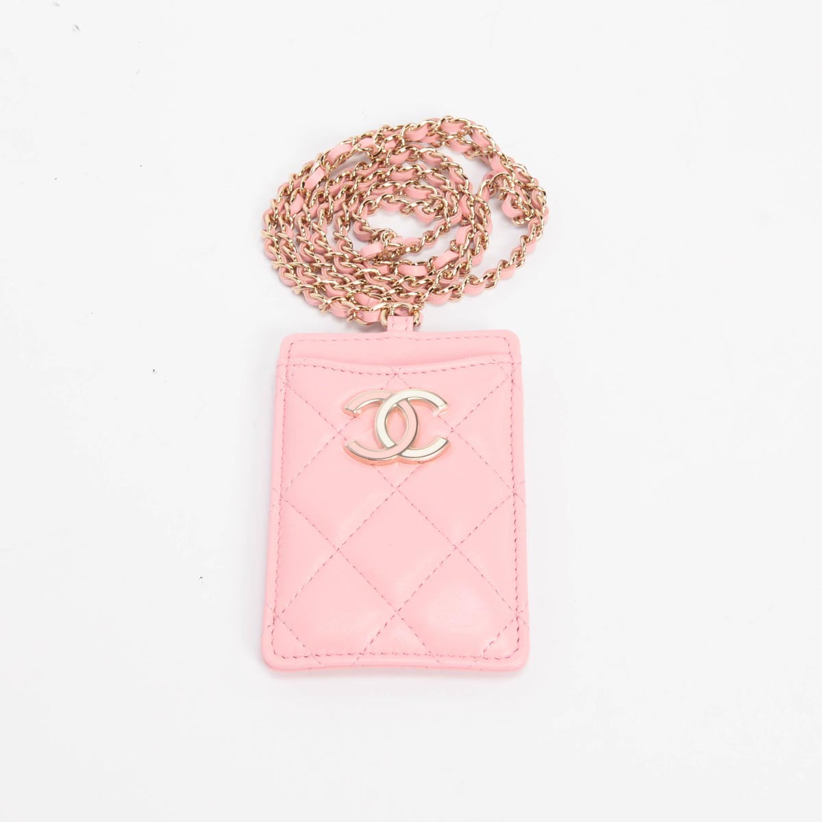 Chanel Pink Lambskin CC Chain Card Holder