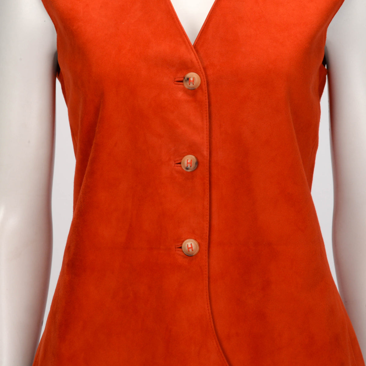 Hermes Burnt Orange Suede H Button Vest FR 40