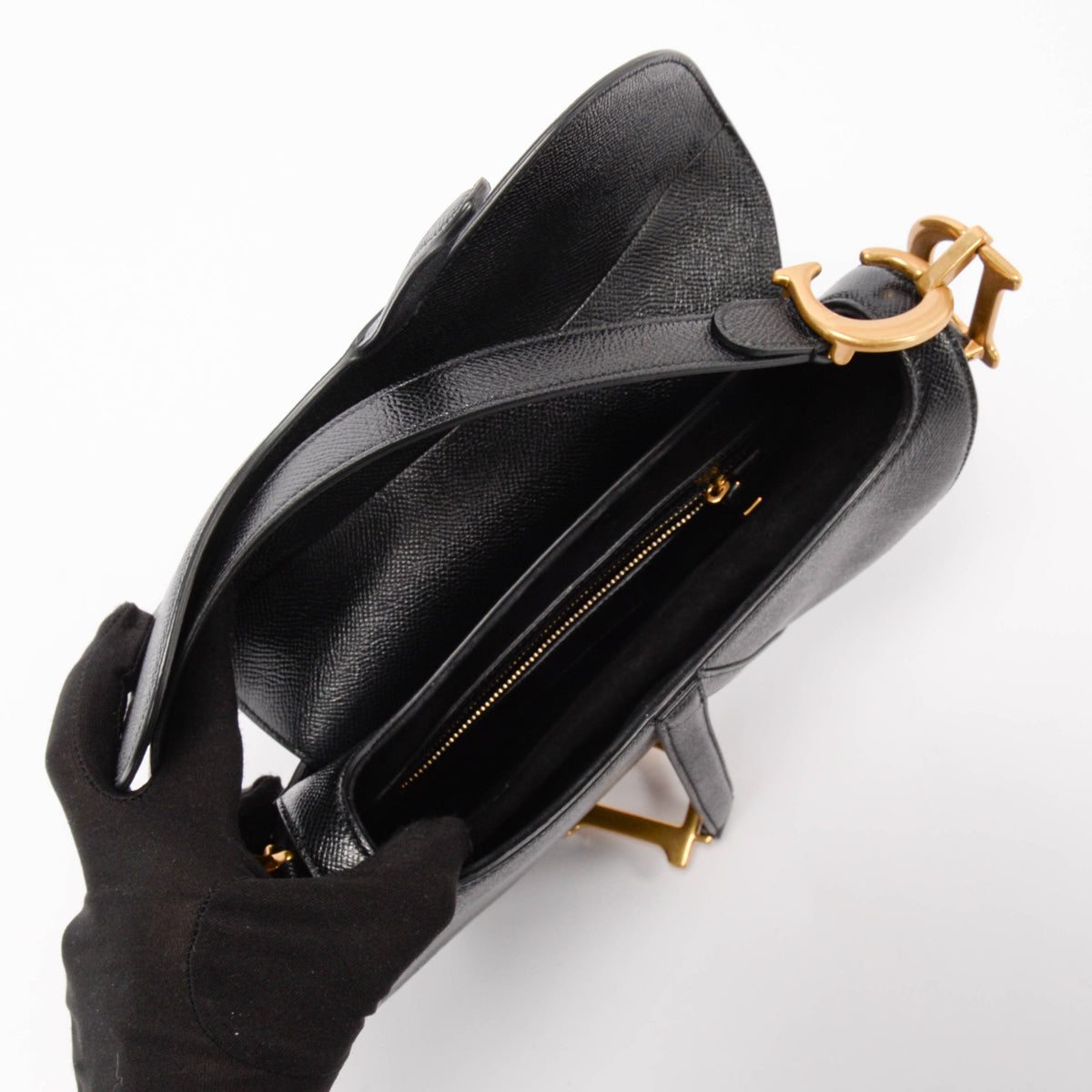Dior Black Grained Calfskin Saddle Bag