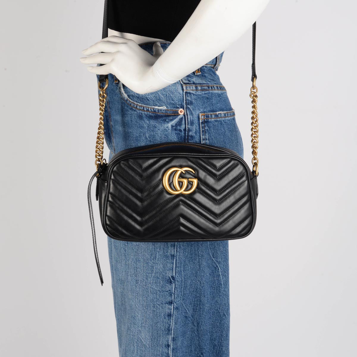 Gucci Black Matelasse GG Marmont Small Camera Bag