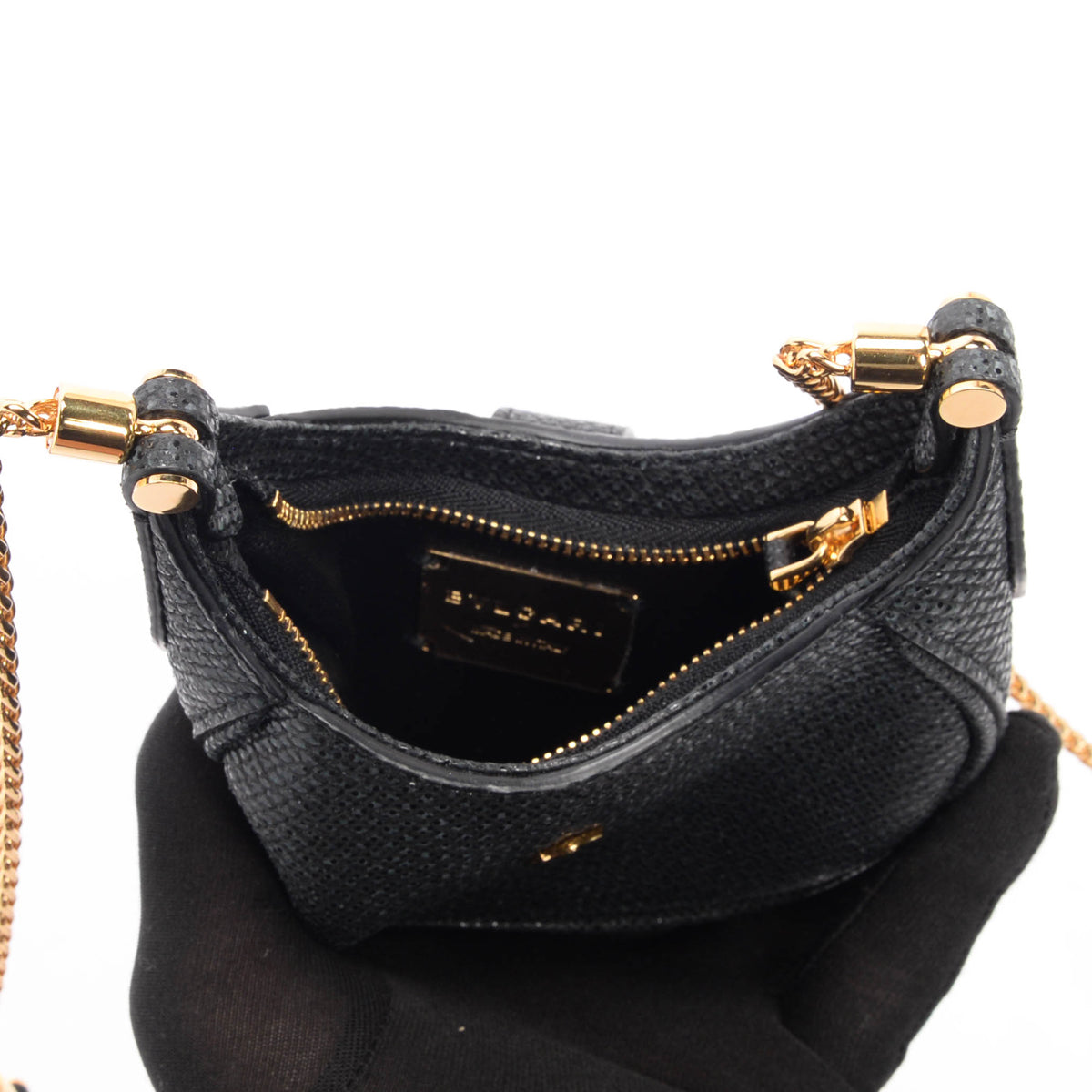 Bulgari Black Embossed Leather Serpenti Ellipse Micro Bag