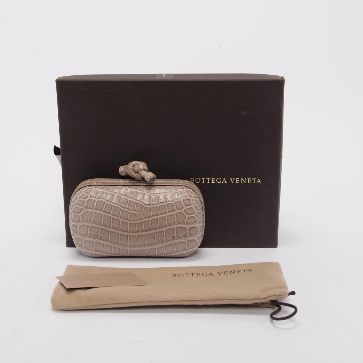 Bottega Veneta Stone Crocodile Knot Clutch