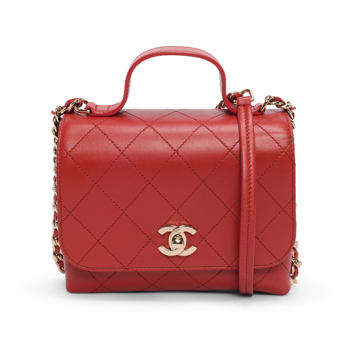 Chanel Red Quilted Calfskin Small Double Pocket Bag