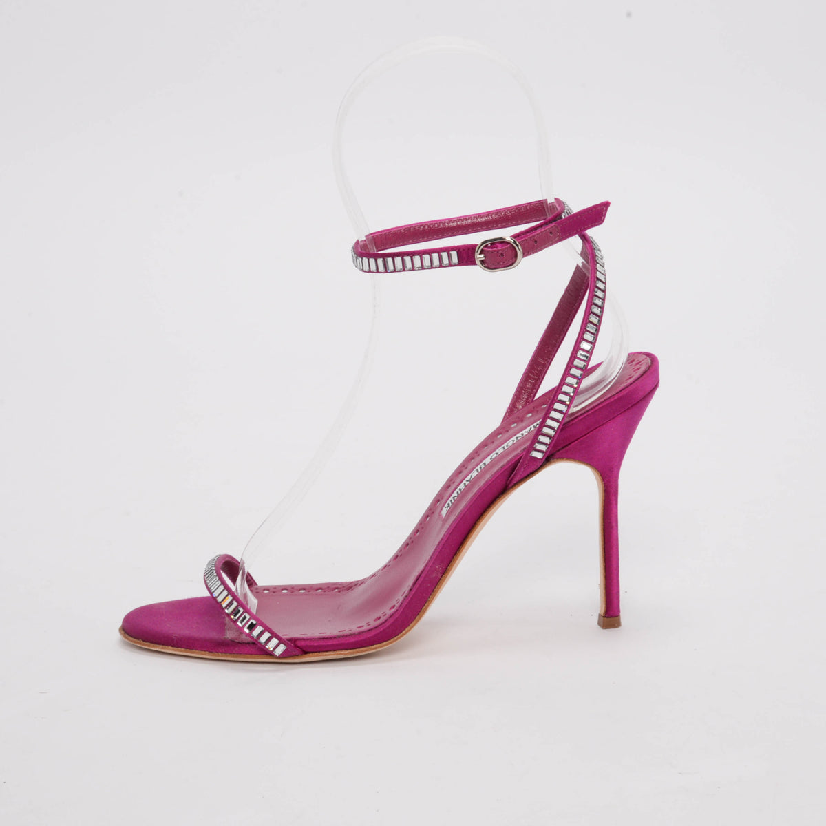 Manolo Blahnik Pink Satin Crinastra Sandals 38