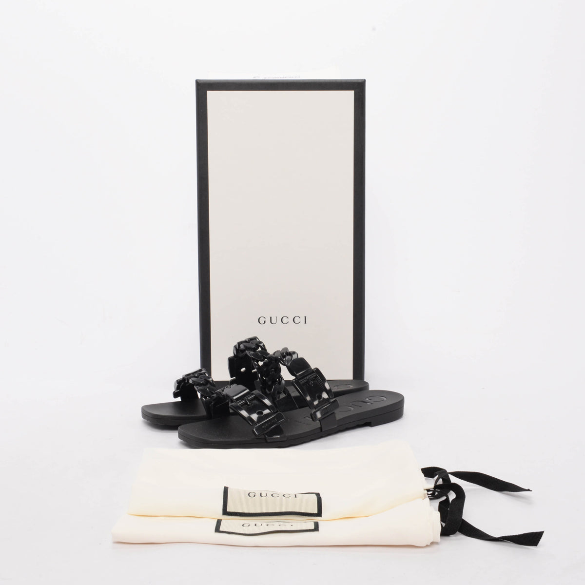 Gucci Black Rubber Chain Detail Sandals 35