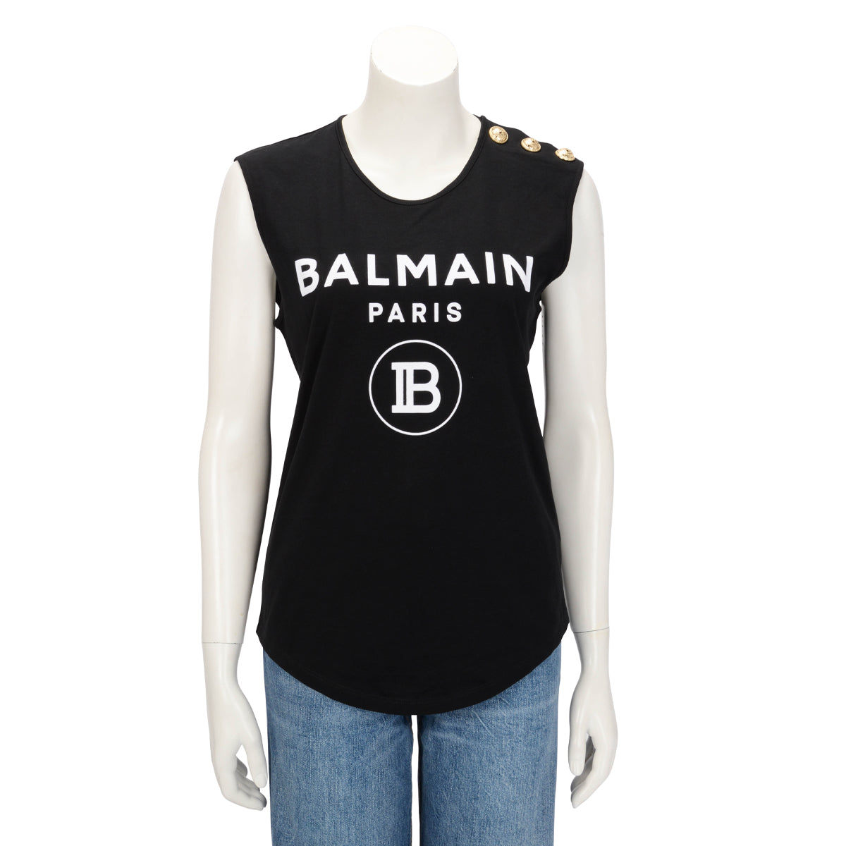 Balmain Black Cotton Logo Tank Top FR 38