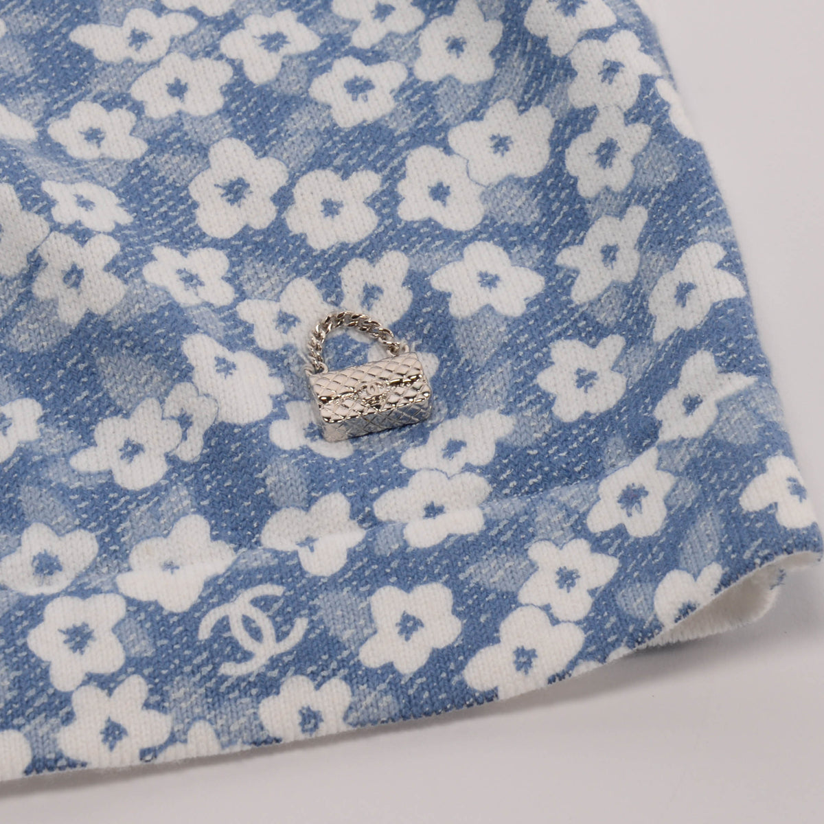 Chanel Blue Cotton Knit Floral CC T-Shirt FR 36