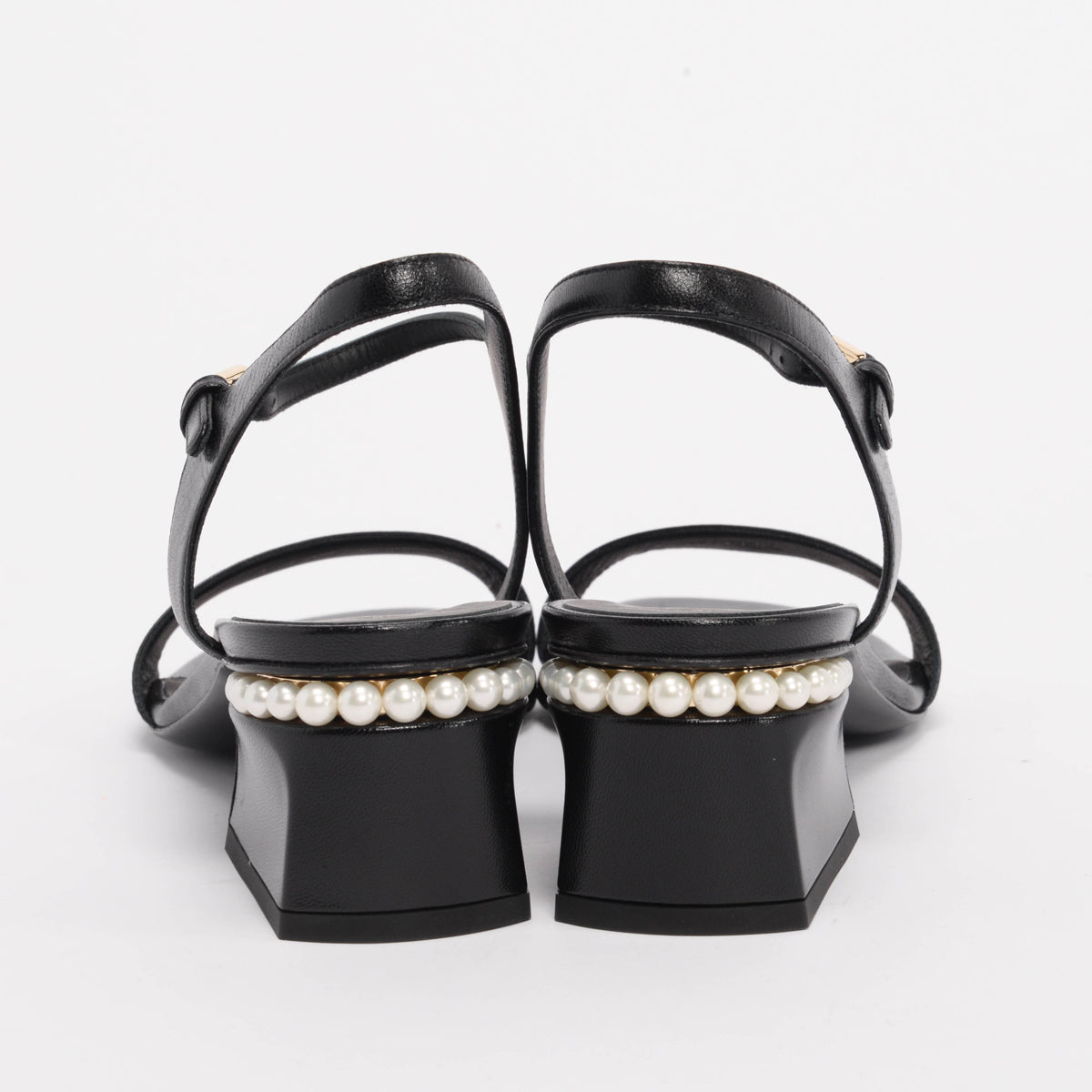 Chanel Black Lambskin Pearl Detail Sandals 40