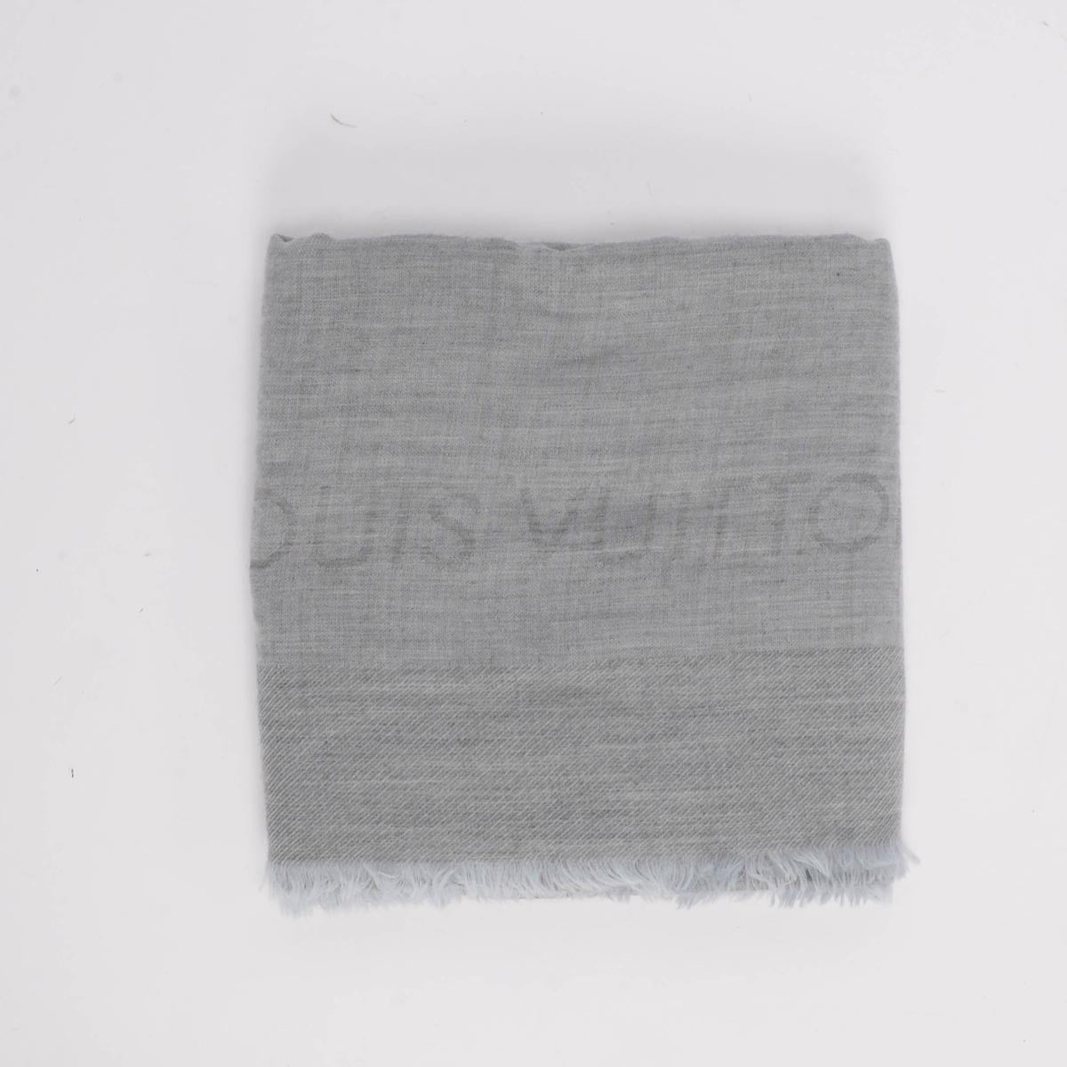 Louis Vuitton Grey Cashmere Logo Fringed Shawl