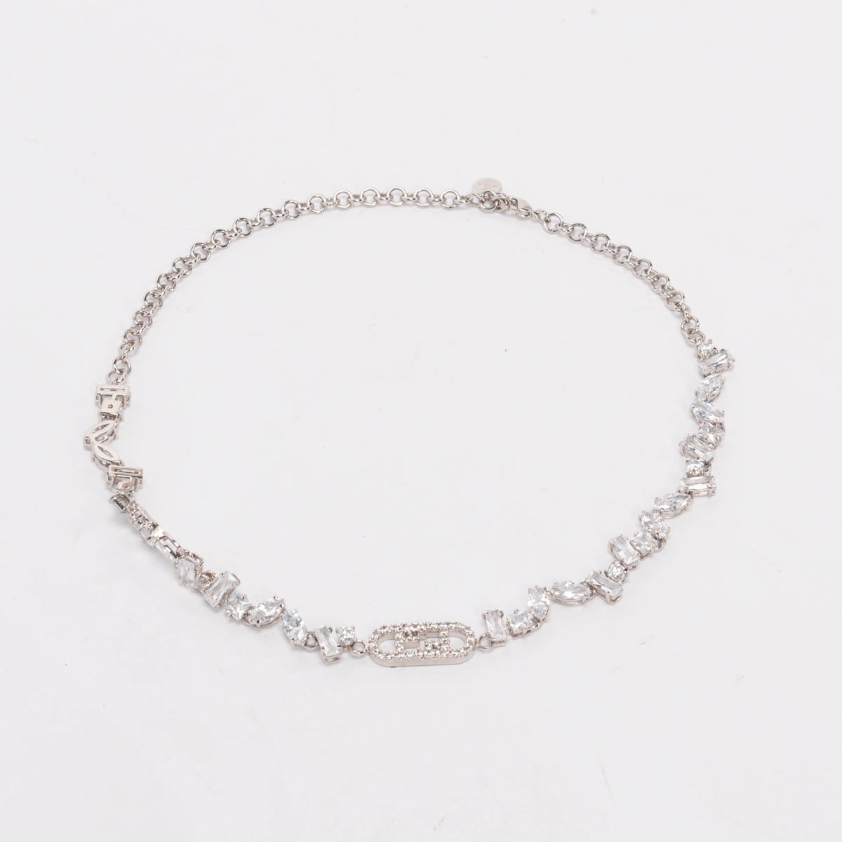 Fendi Silver Crystal Fendi O'Lock Choker Necklace