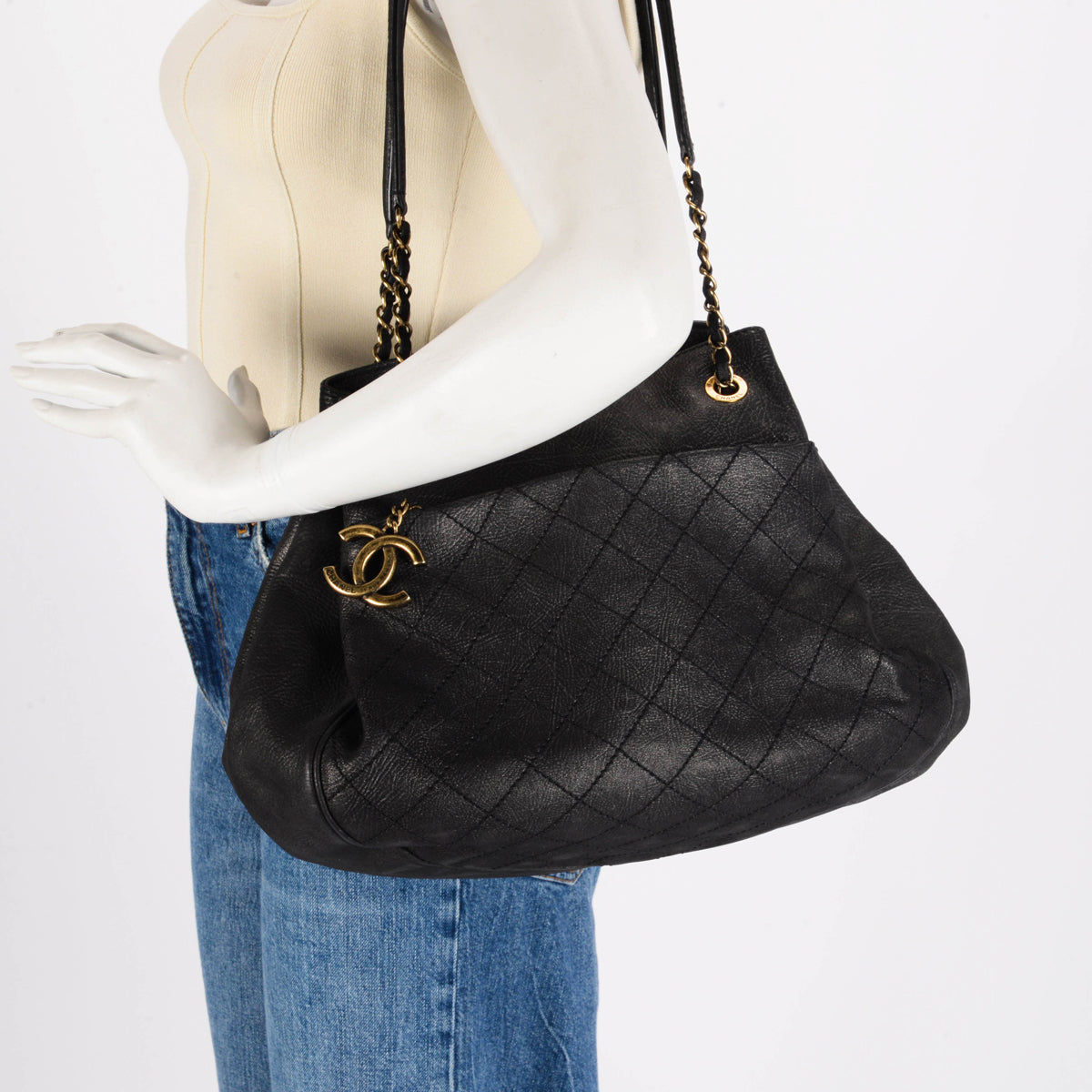 Chanel Black Quilted Calfskin CC Charm Shopper Tote