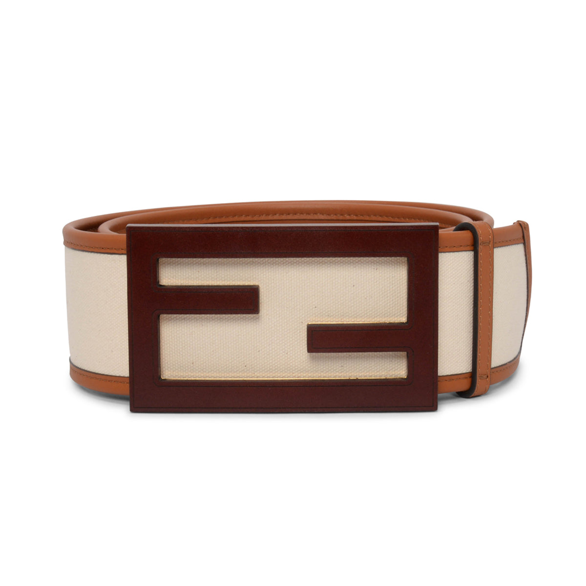 Fendi Ivory Vitello & Canvas King FF Belt