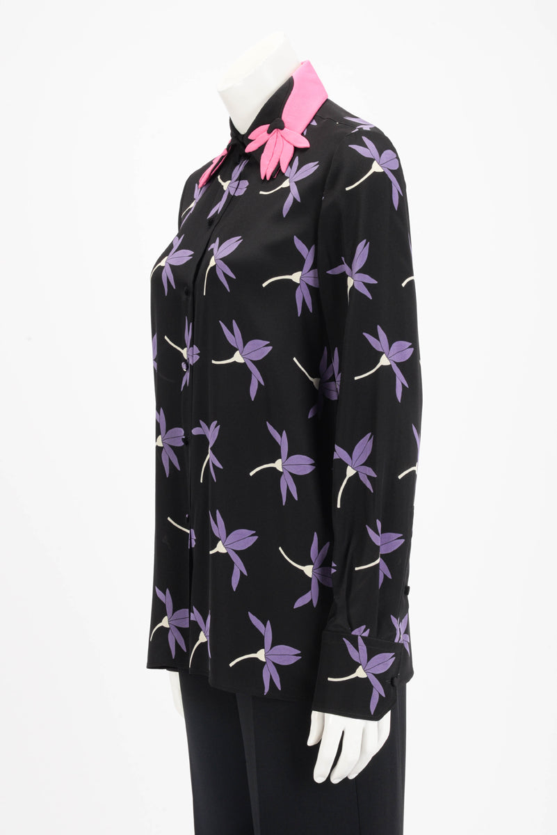 Valentino Black Silk Floral Print Blouse FR 40