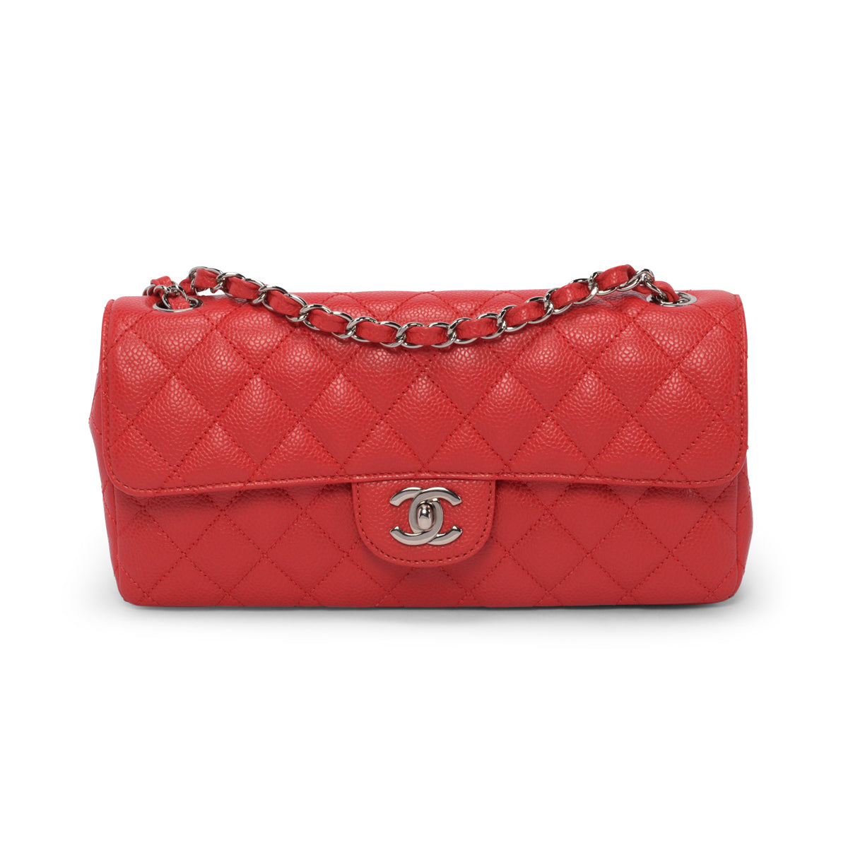 Chanel Red Caviar Leather East West Flap Bag