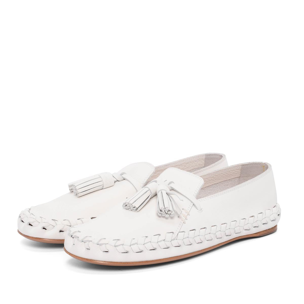 Celine White Calfskin Marlou Tassel Loafers 37