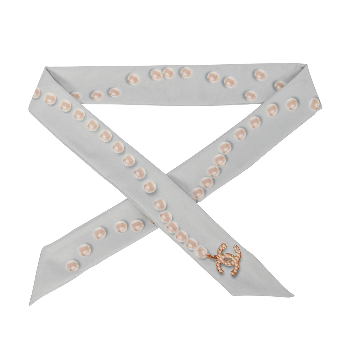 Chanel Light Blue Silk Pearl CC Slim Bandeau