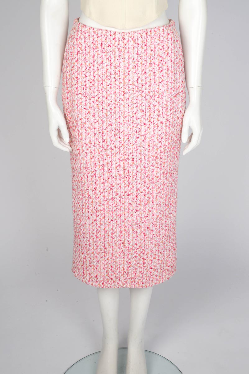 Chanel Pink & Orange Fantasy Tweed Pencil Skirt FR 38