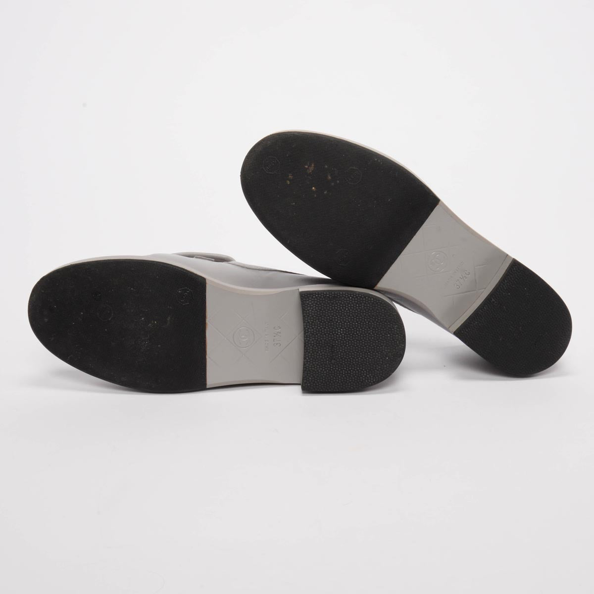 Chanel Grey Lambskin CC Turnlock Loafers 37.5